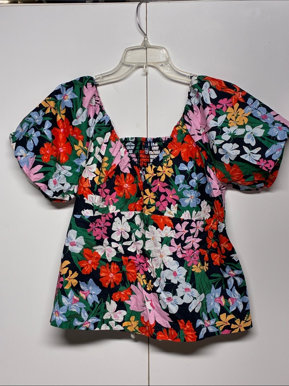 Old Navy Floral Puff Sleeve Square Neck Peplum Blouse Women’s Multicolor